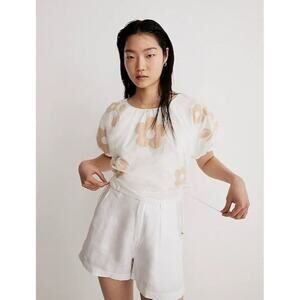 Madewell White and Tan Floral Blouse